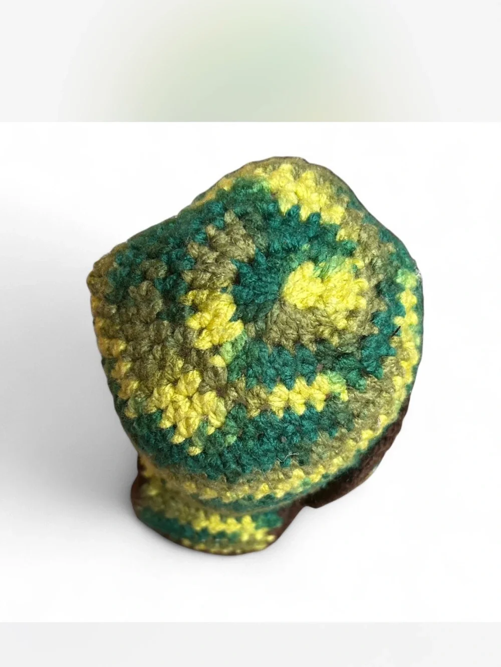 Handmade Crocheted Earflap Hat in Green & Yellow
